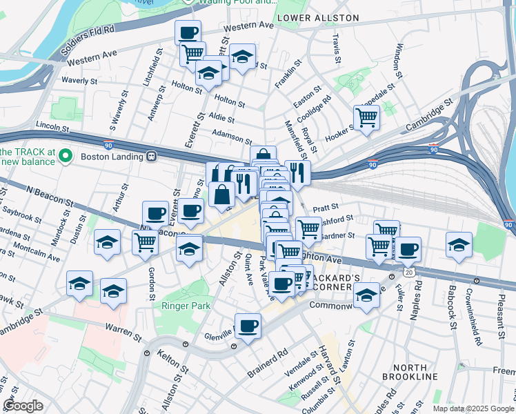 map of restaurants, bars, coffee shops, grocery stores, and more near in Boston