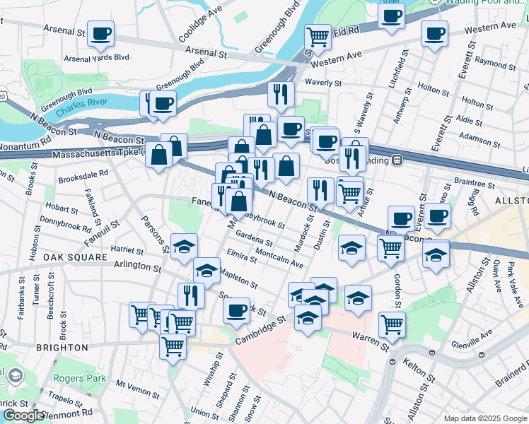 map of restaurants, bars, coffee shops, grocery stores, and more near 9 Glencoe Street in Boston