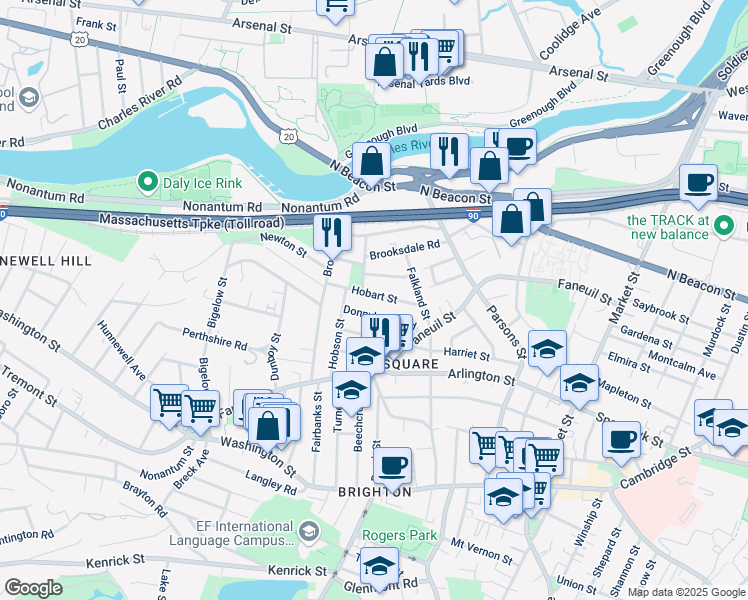 map of restaurants, bars, coffee shops, grocery stores, and more near 20 Corinne Road in Boston