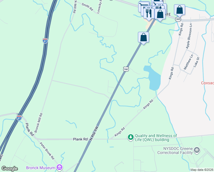 map of restaurants, bars, coffee shops, grocery stores, and more near 11559 State Route 9w in Coxsackie
