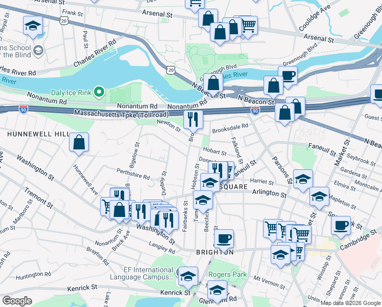 map of restaurants, bars, coffee shops, grocery stores, and more near in Boston