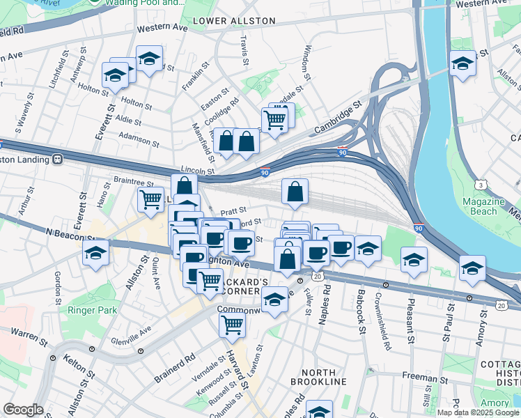 map of restaurants, bars, coffee shops, grocery stores, and more near 4 Wadsworth Street in Boston
