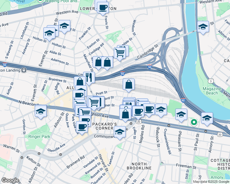 map of restaurants, bars, coffee shops, grocery stores, and more near 4 Wadsworth Street in Boston