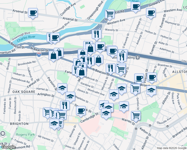 map of restaurants, bars, coffee shops, grocery stores, and more near 9 Glencoe Street in Boston
