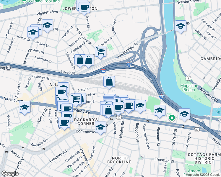 map of restaurants, bars, coffee shops, grocery stores, and more near 22 Wadsworth Street in Boston