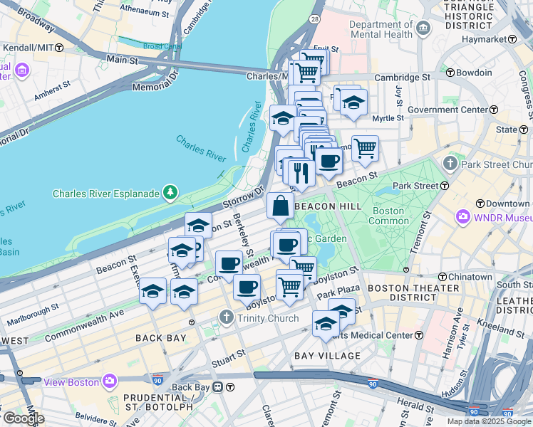 map of restaurants, bars, coffee shops, grocery stores, and more near in Boston