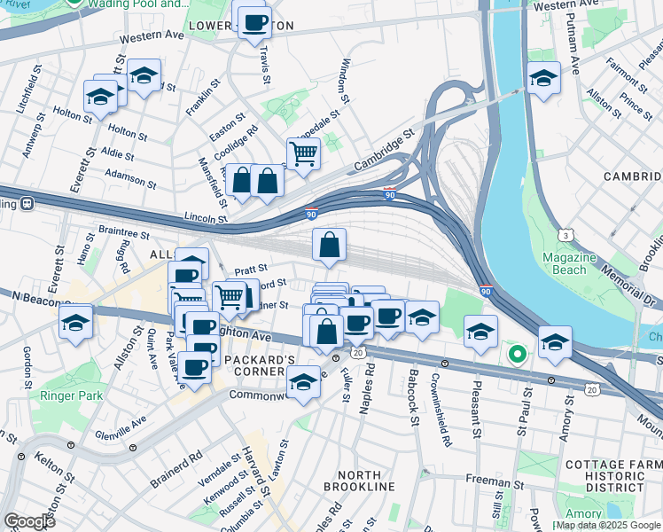 map of restaurants, bars, coffee shops, grocery stores, and more near 22 Wadsworth Street in Boston