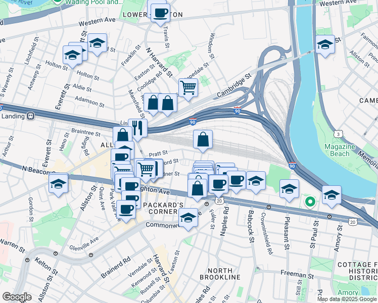 map of restaurants, bars, coffee shops, grocery stores, and more near 4 Wadsworth Street in Boston