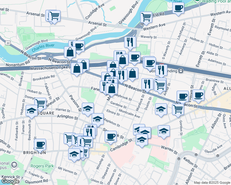 map of restaurants, bars, coffee shops, grocery stores, and more near in Boston