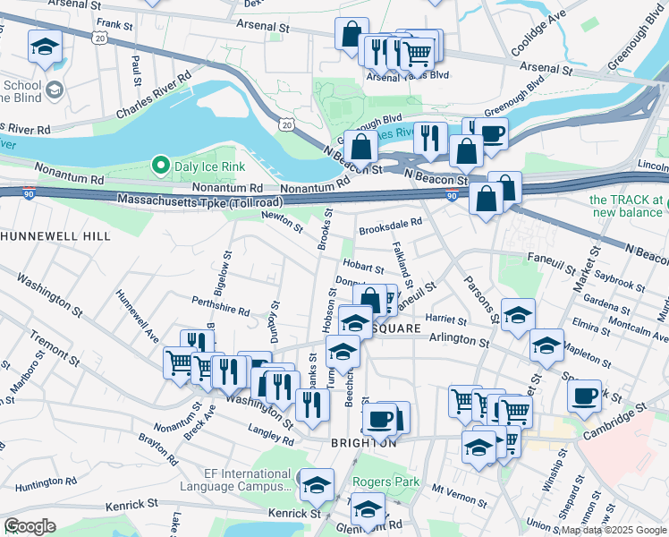 map of restaurants, bars, coffee shops, grocery stores, and more near 89 Hobart Street in Boston