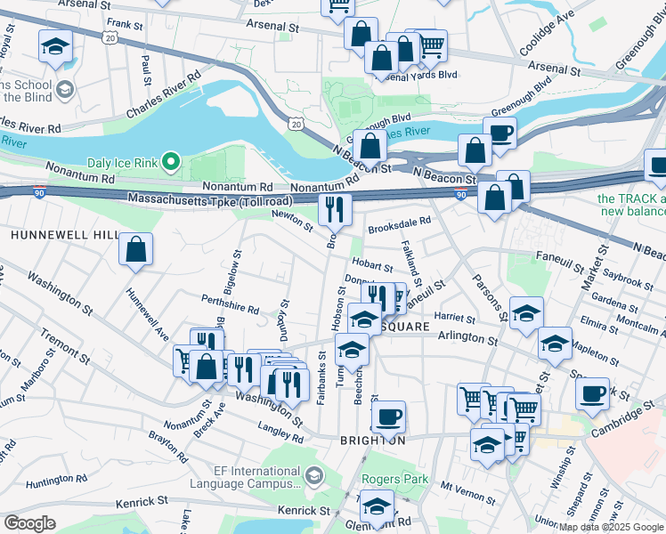map of restaurants, bars, coffee shops, grocery stores, and more near in Boston
