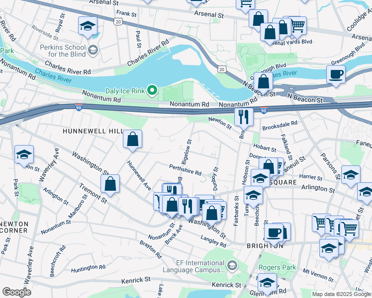 map of restaurants, bars, coffee shops, grocery stores, and more near in Boston