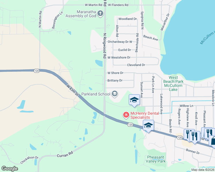 map of restaurants, bars, coffee shops, grocery stores, and more near 5524 West Sherman Drive in McHenry