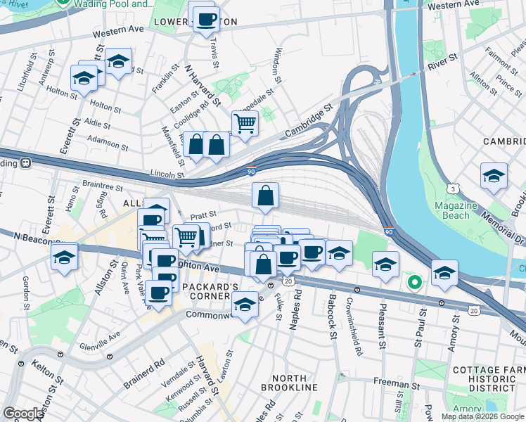 map of restaurants, bars, coffee shops, grocery stores, and more near 22 Wadsworth Street in Boston