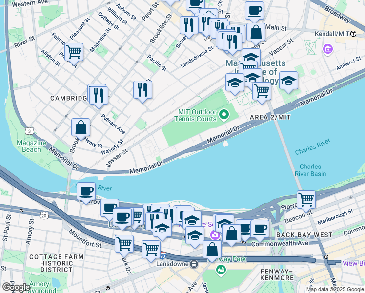 map of restaurants, bars, coffee shops, grocery stores, and more near 471 Memorial Drive in Cambridge