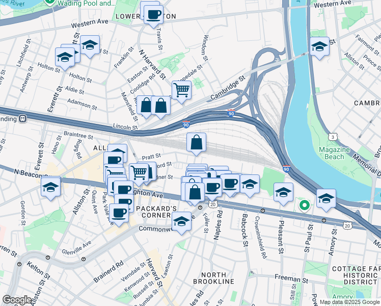 map of restaurants, bars, coffee shops, grocery stores, and more near 22 Wadsworth Street in Boston