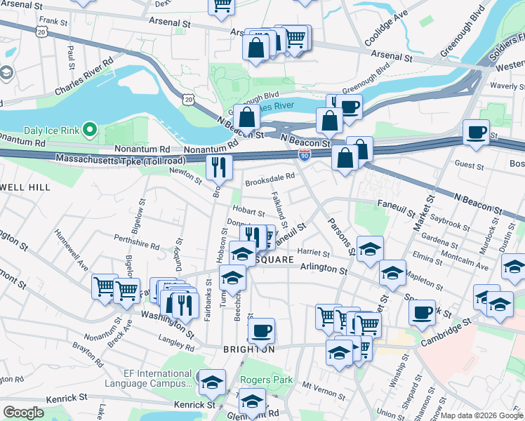 map of restaurants, bars, coffee shops, grocery stores, and more near 20 Corinne Road in Boston