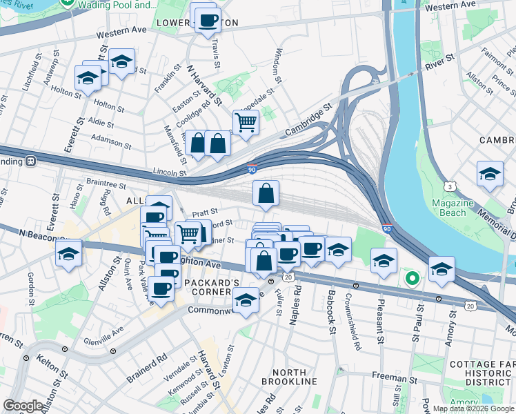 map of restaurants, bars, coffee shops, grocery stores, and more near 22 Wadsworth Street in Boston