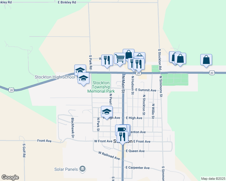 map of restaurants, bars, coffee shops, grocery stores, and more near 100 West Summit Avenue in Stockton