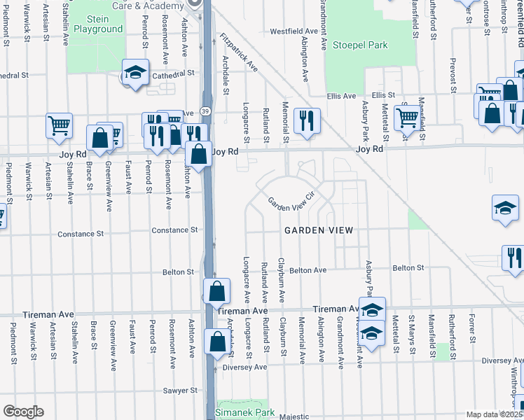 map of restaurants, bars, coffee shops, grocery stores, and more near in Detroit