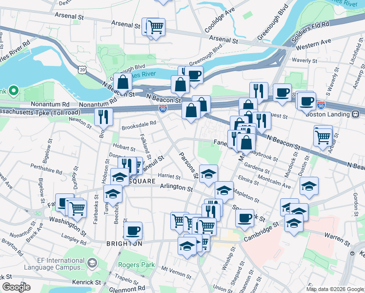 map of restaurants, bars, coffee shops, grocery stores, and more near in Boston