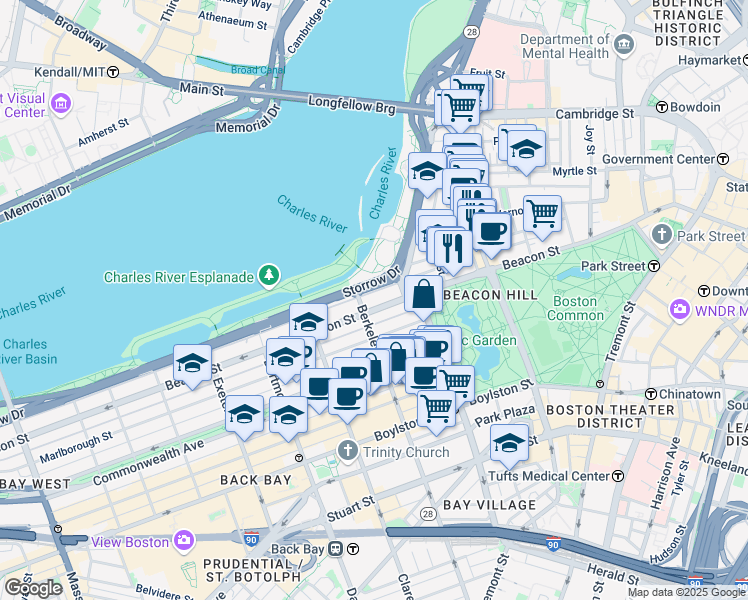 map of restaurants, bars, coffee shops, grocery stores, and more near 122 Beacon Street in Boston