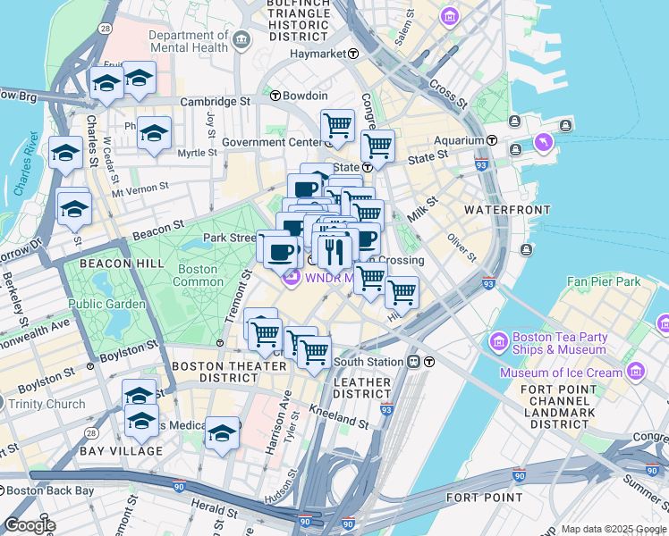 map of restaurants, bars, coffee shops, grocery stores, and more near 10 Summer Street in Boston