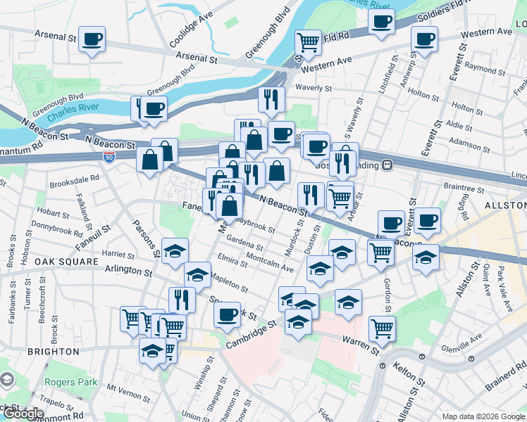 map of restaurants, bars, coffee shops, grocery stores, and more near 9 Glencoe Street in Boston