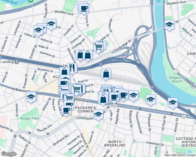 map of restaurants, bars, coffee shops, grocery stores, and more near 4 Wadsworth Street in Boston
