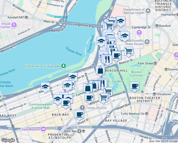 map of restaurants, bars, coffee shops, grocery stores, and more near 120 Beacon Street in Boston