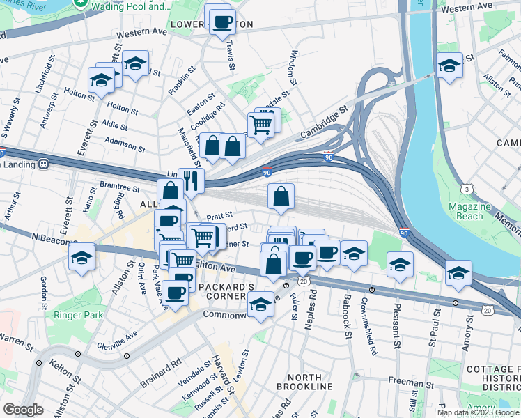 map of restaurants, bars, coffee shops, grocery stores, and more near 4 Wadsworth Street in Boston