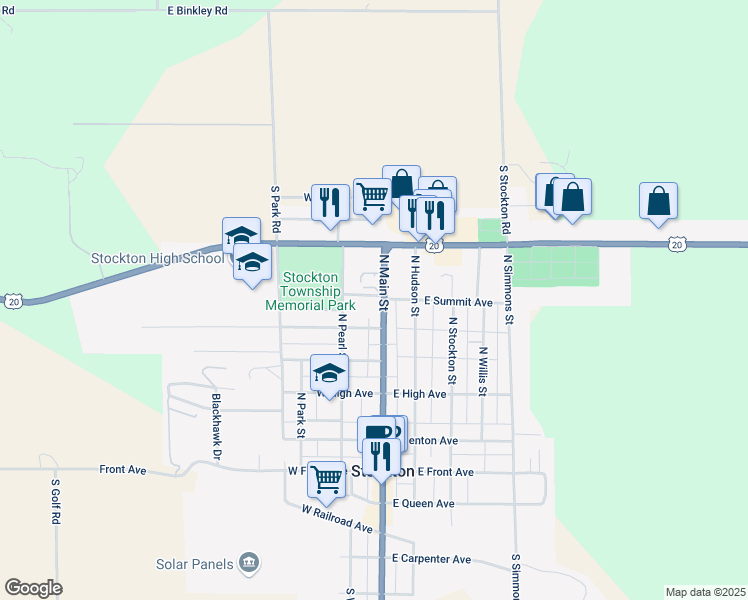 map of restaurants, bars, coffee shops, grocery stores, and more near 100 West Summit Avenue in Stockton