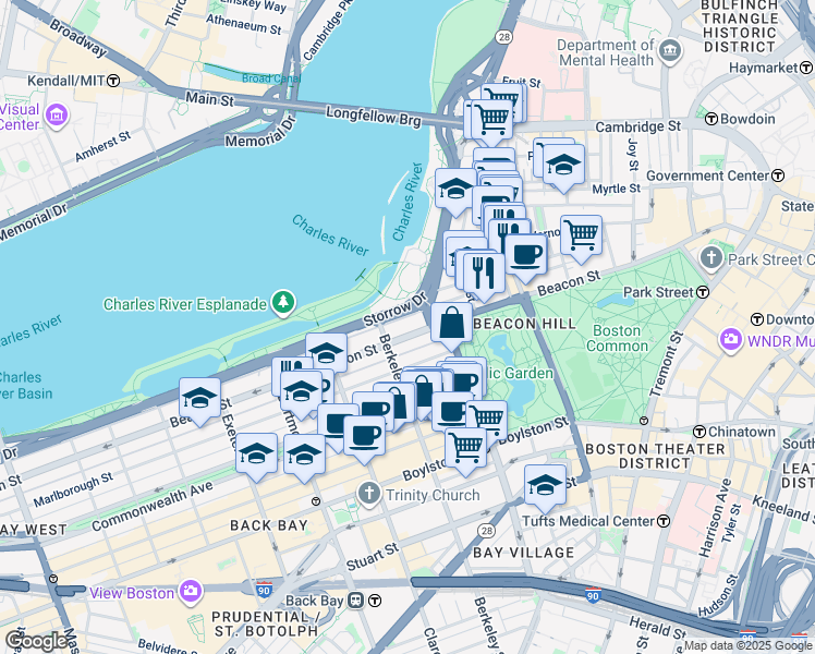 map of restaurants, bars, coffee shops, grocery stores, and more near 122 Beacon Street in Boston
