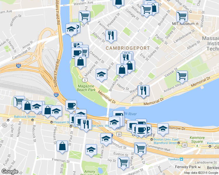 map of restaurants, bars, coffee shops, grocery stores, and more near 57 Granite Street in Cambridge