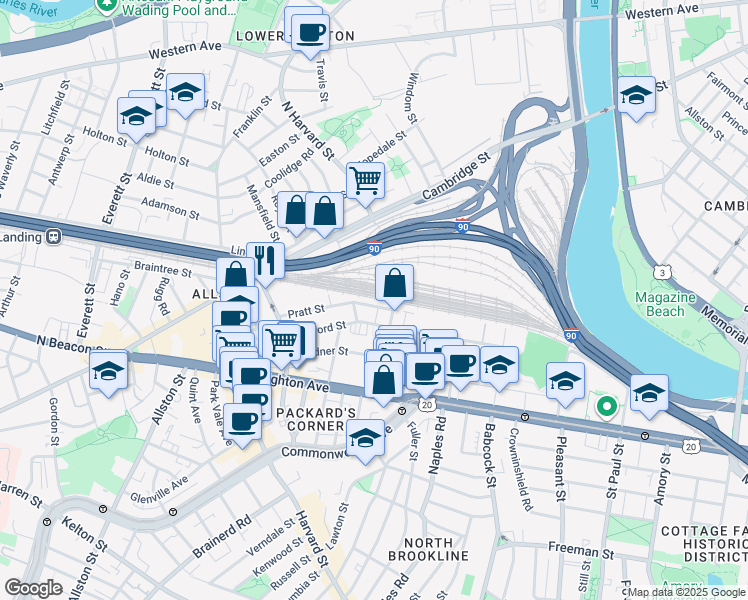 map of restaurants, bars, coffee shops, grocery stores, and more near 4 Wadsworth Street in Boston