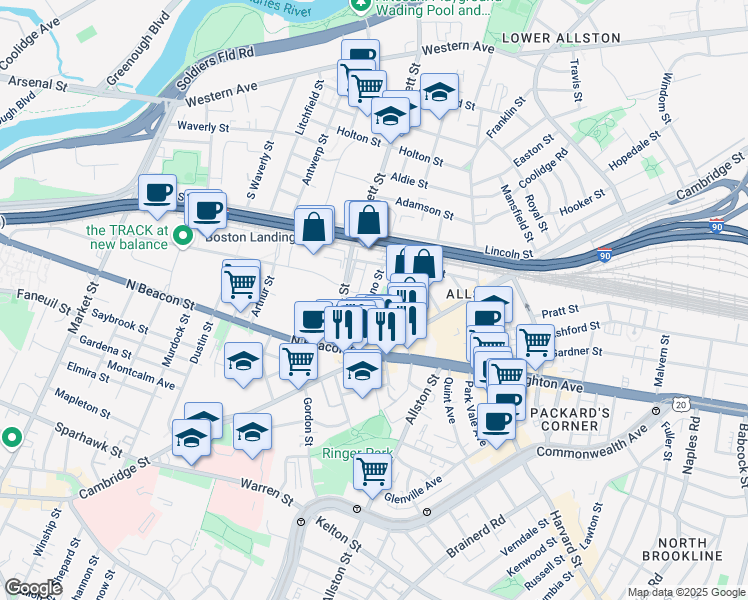 map of restaurants, bars, coffee shops, grocery stores, and more near 51 Hano Street in Boston