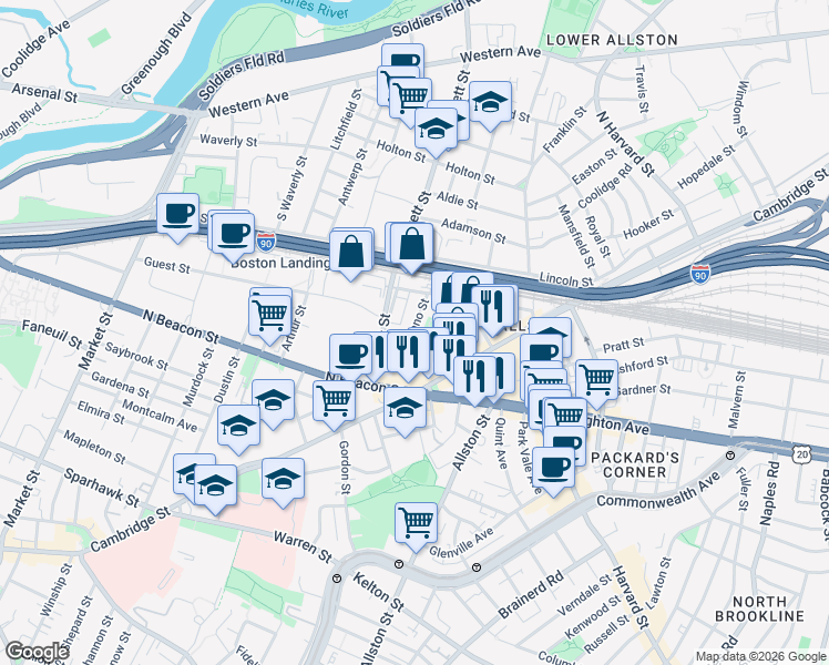 map of restaurants, bars, coffee shops, grocery stores, and more near 51 Hano Street in Boston