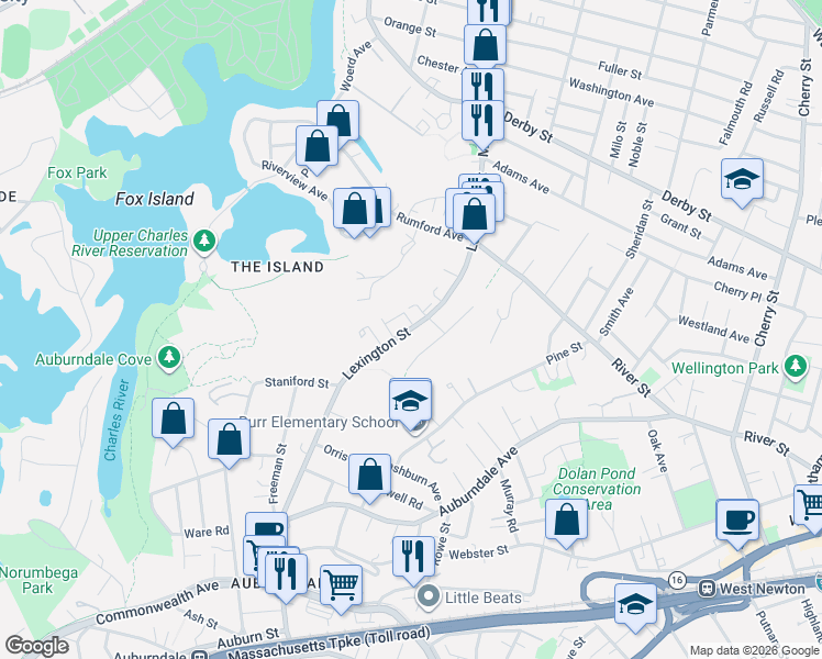 map of restaurants, bars, coffee shops, grocery stores, and more near in Newton