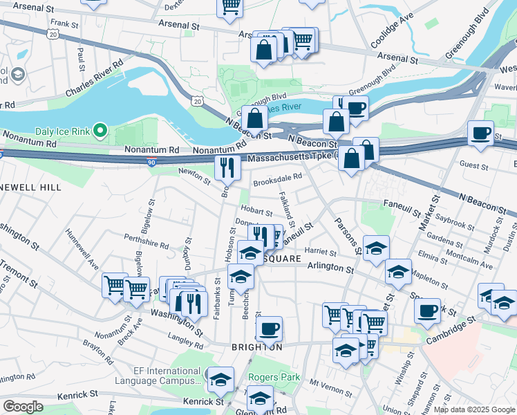 map of restaurants, bars, coffee shops, grocery stores, and more near 20 Corinne Road in Boston