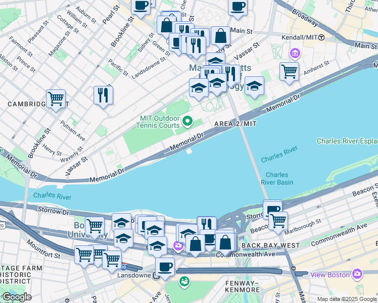 map of restaurants, bars, coffee shops, grocery stores, and more near 406 Memorial Drive in Cambridge