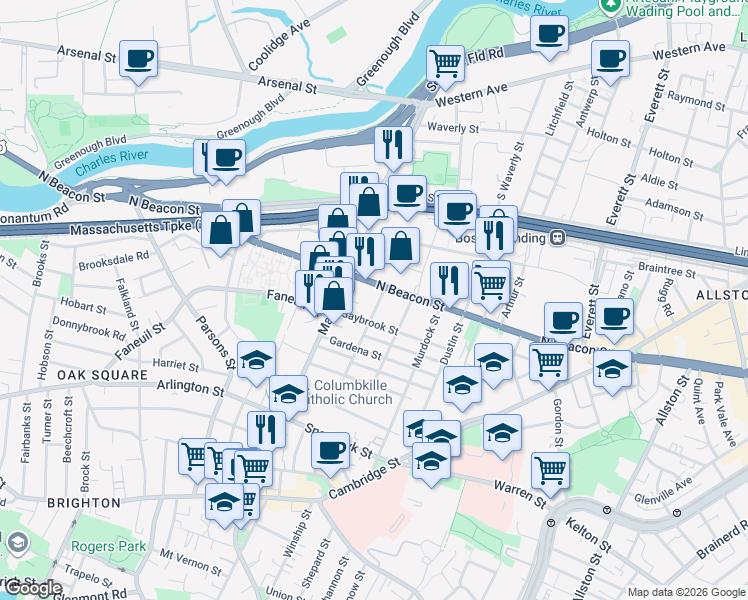 map of restaurants, bars, coffee shops, grocery stores, and more near 9 Glencoe Street in Boston