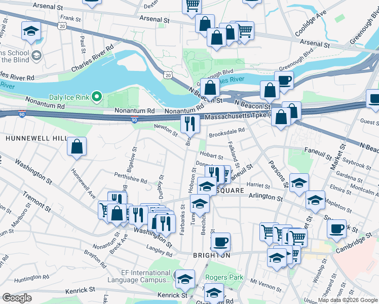 map of restaurants, bars, coffee shops, grocery stores, and more near in Boston
