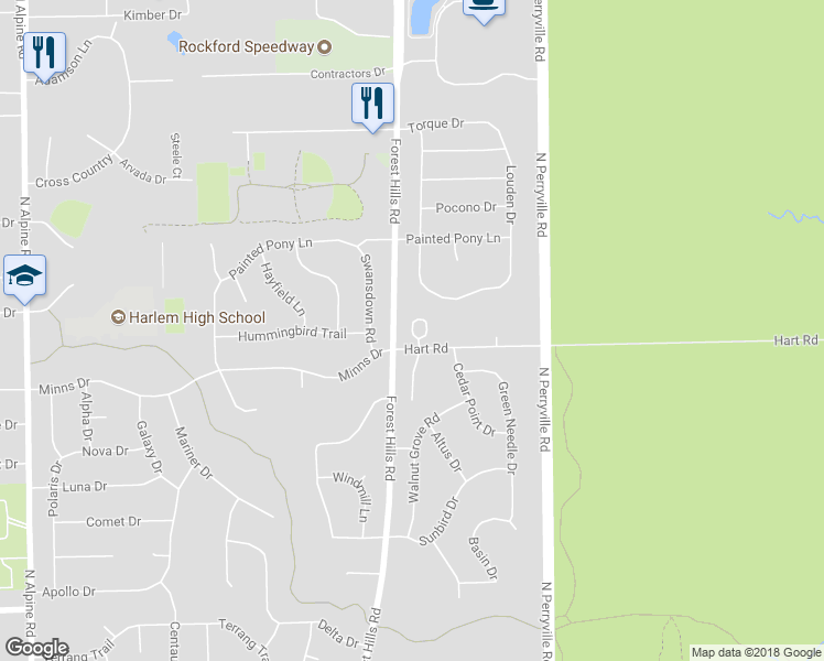 map of restaurants, bars, coffee shops, grocery stores, and more near 6567 Timberleaf Court in Loves Park