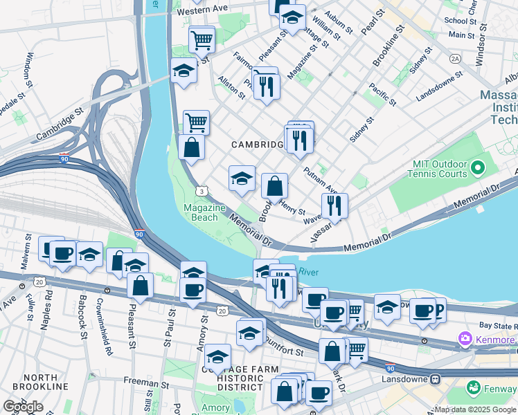 map of restaurants, bars, coffee shops, grocery stores, and more near 57 Granite Street in Cambridge