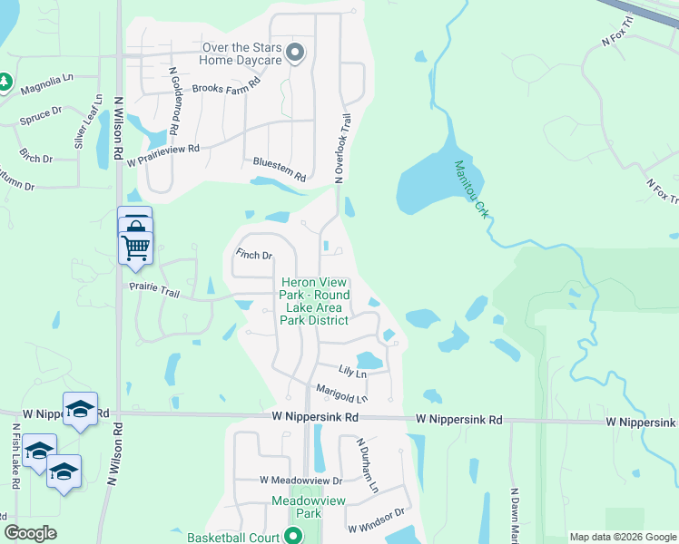 map of restaurants, bars, coffee shops, grocery stores, and more near 1964 Prairie Mist Drive in Round Lake