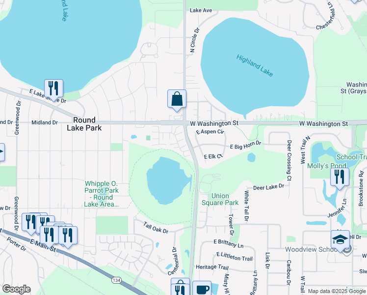 map of restaurants, bars, coffee shops, grocery stores, and more near 16 West Big Horn Drive in Hainesville