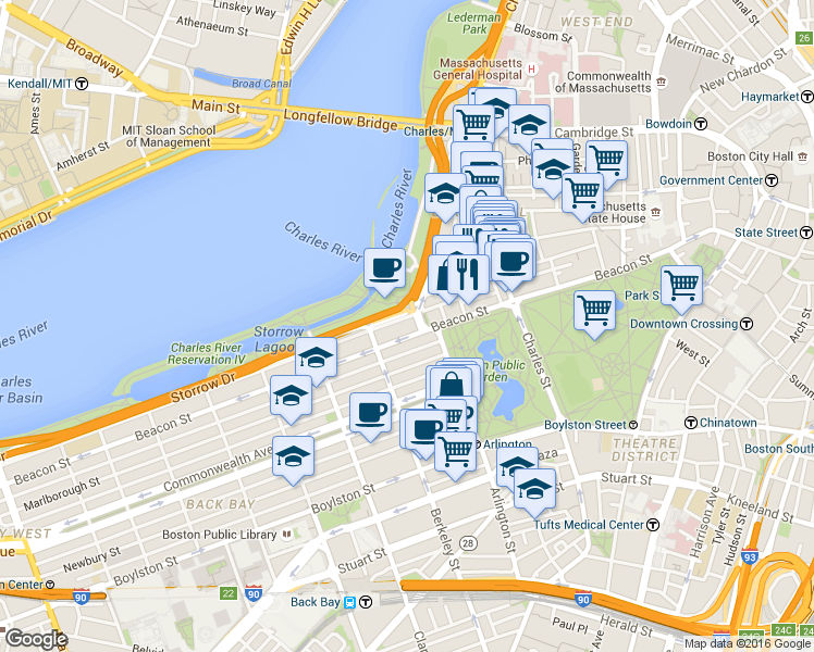 map of restaurants, bars, coffee shops, grocery stores, and more near 104 Beacon Street in Boston