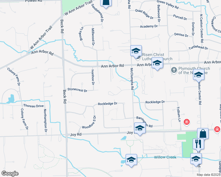 map of restaurants, bars, coffee shops, grocery stores, and more near 46665 Arboretum Circle in Plymouth