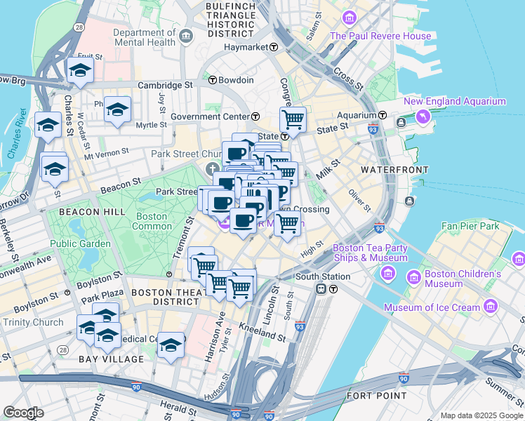 map of restaurants, bars, coffee shops, grocery stores, and more near 10 Summer Street in Boston