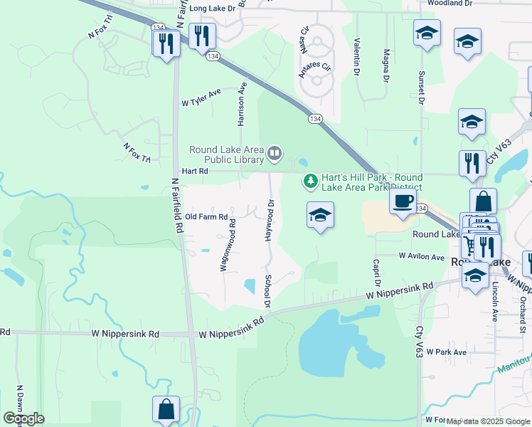 map of restaurants, bars, coffee shops, grocery stores, and more near 396 Haywood Drive in Round Lake